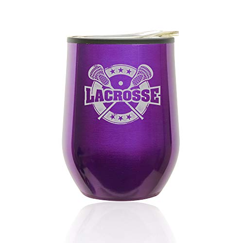 Stemless Wine Tumbler Coffee Travel Mug Glass With Lid Lacrosse Vintage (Royal Purple)