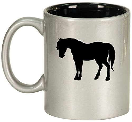 Ceramic Coffee Tea Mug Cup Pony (Silver)