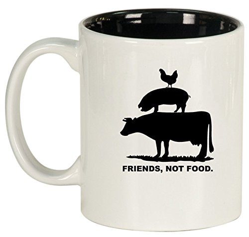 Ceramic Coffee Tea Mug Cup Friends, Not Food Vegan Farm Animal Rights (White)