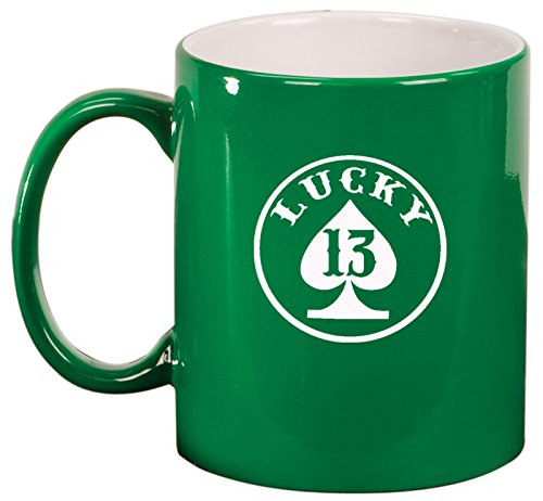 Ceramic Coffee Tea Mug Lucky 13 Spade (Green)