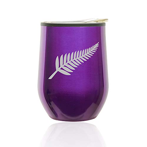 Stemless Wine Tumbler Coffee Travel Mug Glass With Lid New Zealand Silver Fern (Royal Purple)