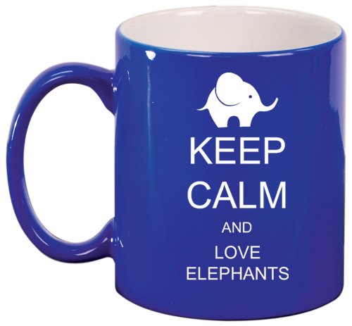 Keep Calm and Love Elephants Ceramic Coffee Tea Mug Cup Blue