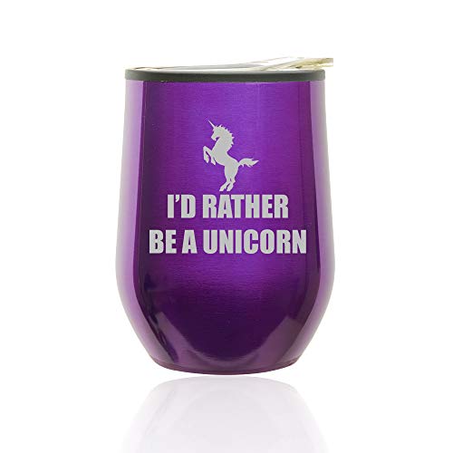Stemless Wine Tumbler Coffee Travel Mug Glass With Lid I'd Rather Be A Unicorn (Royal Purple)