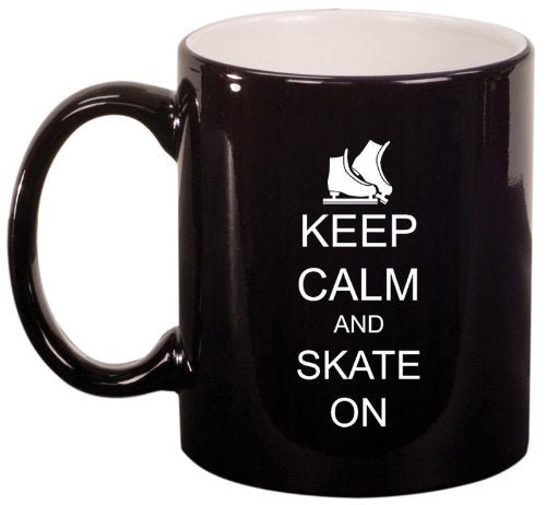 Black Ceramic Coffee Tea Mug Keep Calm and Skate On Ice Skates