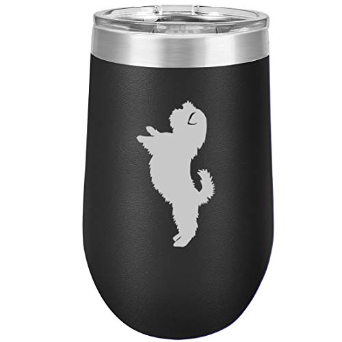 16 oz Double Wall Vacuum Insulated Stainless Steel Stemless Wine Tumbler Glass Coffee Travel Mug With Lid Shih Tzu Standing (Black)