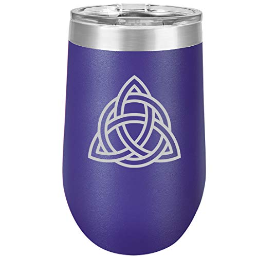 16 oz Double Wall Vacuum Insulated Stainless Steel Stemless Wine Tumbler Glass Coffee Travel Mug With Lid Triquetra Symbol Celtic Knot (Purple)