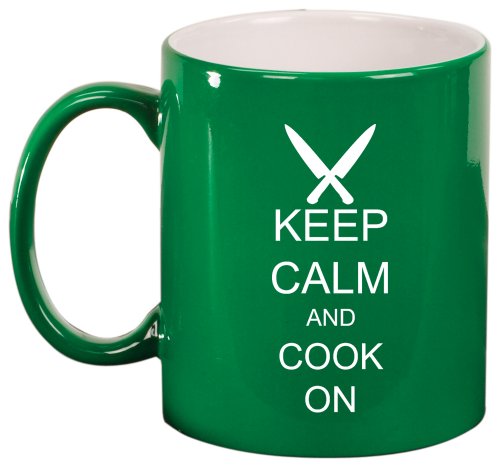 Keep Calm and Cook On Chef Knives Ceramic Coffee Tea Mug Cup Green