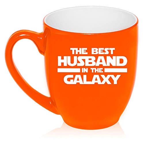 16 oz Large Bistro Mug Ceramic Coffee Tea Glass Cup Best Husband In The Galaxy (Orange)