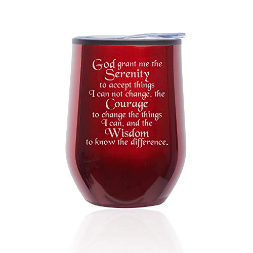 Stemless Wine Tumbler Coffee Travel Mug Glass With Lid Serenity Quote (Red)