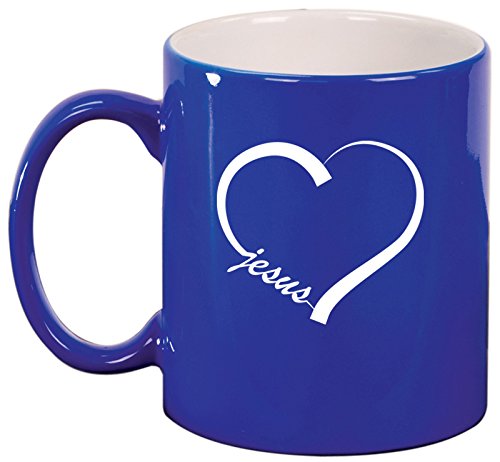 Ceramic Coffee Tea Mug Cup Love Heart Jesus (Blue)