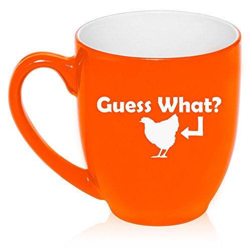 16 oz Large Bistro Mug Ceramic Coffee Tea Glass Cup Guess What Chicken Funny (Orange)