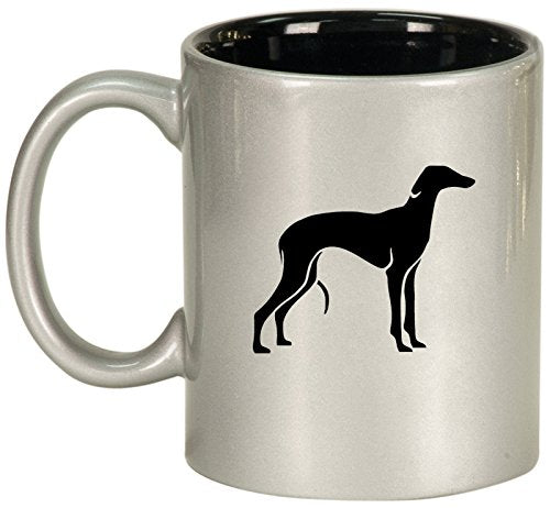 Ceramic Coffee Tea Mug Cup Greyhound (Silver)
