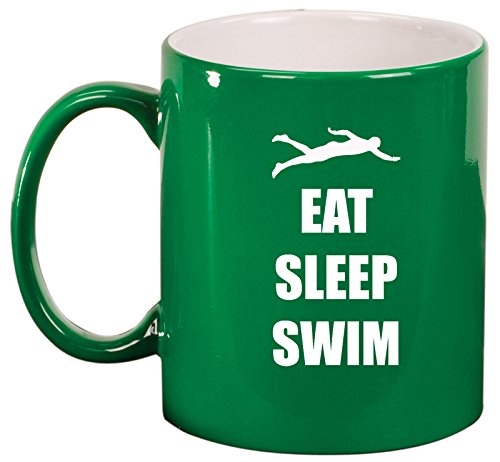 Ceramic Coffee Tea Mug Cup Eat Sleep Swim Swimmer (Green)