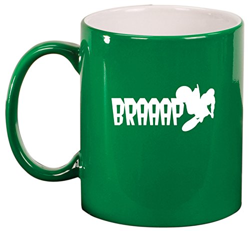 Ceramic Coffee Tea Mug Cup Dirt Bike BRAAAP (Green)