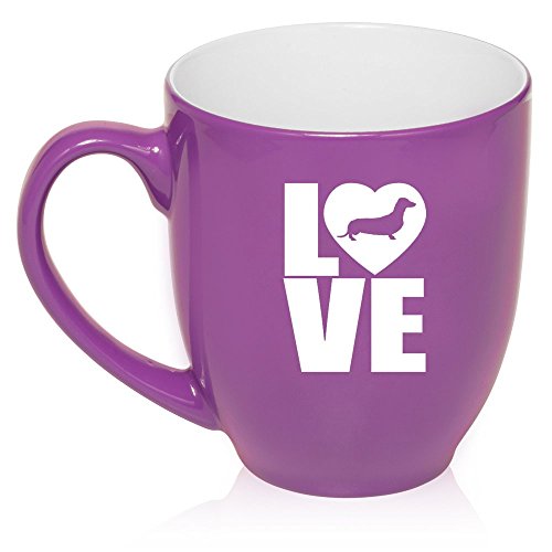 16 oz Large Bistro Mug Ceramic Coffee Tea Glass Cup Love Dachshund (Purple)