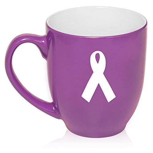 16 oz Purple Large Bistro Mug Ceramic Coffee Tea Glass Cup Cancer Awareness Ribbon
