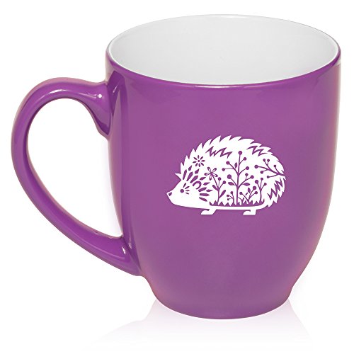 16 oz Large Bistro Mug Ceramic Coffee Tea Glass Cup Fancy Hedgehog (Purple)