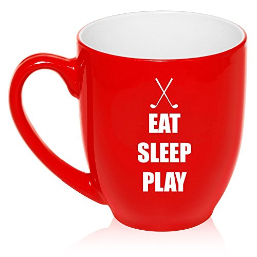 16 oz Large Bistro Mug Ceramic Coffee Tea Glass Cup Eat Sleep Play Golf (Red)