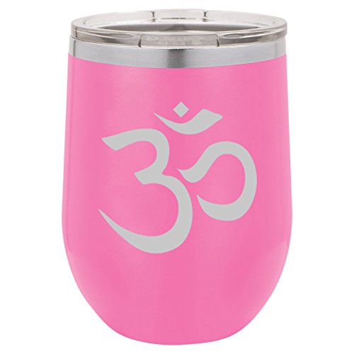 12 oz Double Wall Vacuum Insulated Stainless Steel Stemless Wine Tumbler Glass Coffee Travel Mug With Lid Yoga Symbol (Hot-Pink)