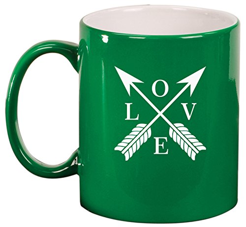 Ceramic Coffee Tea Mug Cup Love Arrows (Green)