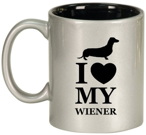 I Love My w*ener Dachshund Ceramic Coffee Tea Mug Cup Silver Black