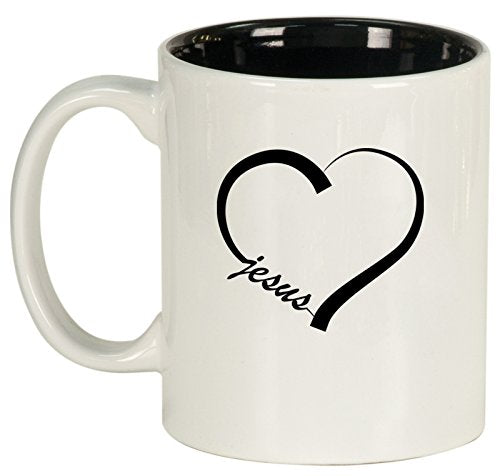 Ceramic Coffee Tea Mug Cup Love Heart Jesus (White)