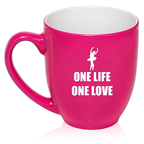 16 oz Large Bistro Mug Ceramic Coffee Tea Glass Cup One Life Dance (Hot Pink)