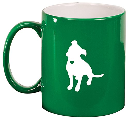 Ceramic Coffee Tea Mug Cup Cute Pit Bull With Heart (Green)