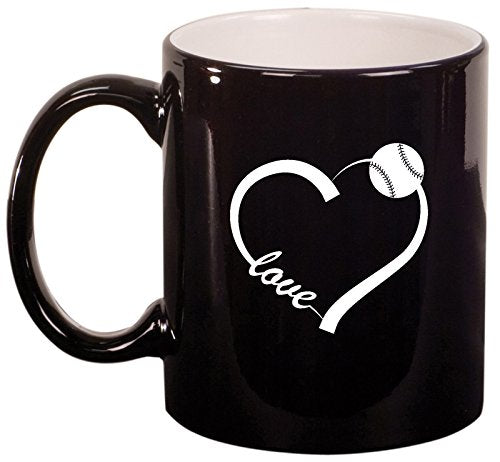 Ceramic Coffee Tea Mug Cup Love Heart Baseball Softball (Black)
