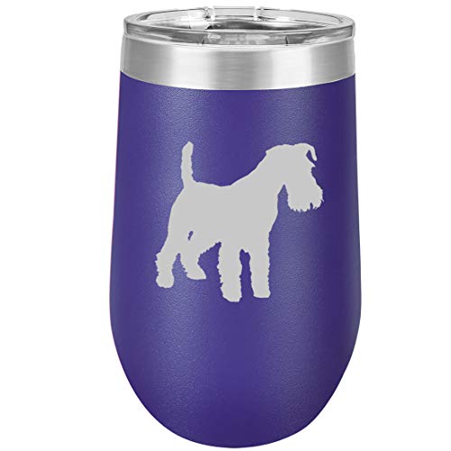 16 oz Double Wall Vacuum Insulated Stainless Steel Stemless Wine Tumbler Glass Coffee Travel Mug With Lid Miniature Schnauzer (Purple)