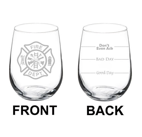 Wine Glass Goblet Two Sided Fire Department Firefighter (17 oz Stemless)