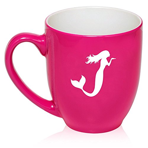 16 oz Large Bistro Mug Ceramic Coffee Tea Glass Cup Mermaid (Hot Pink)