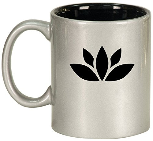 Ceramic Coffee Tea Mug Cup Yoga Lotus Icon (Silver)