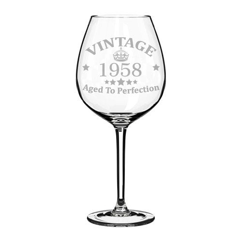 Wine Glass Goblet 60th Birthday Vintage Aged To Perfection 1958 (20 oz Jumbo)