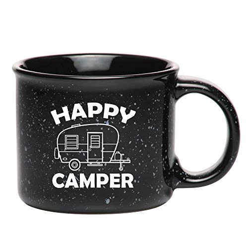 13 oz Black Campfire Ceramic Coffee Mug Cup Happy Camper