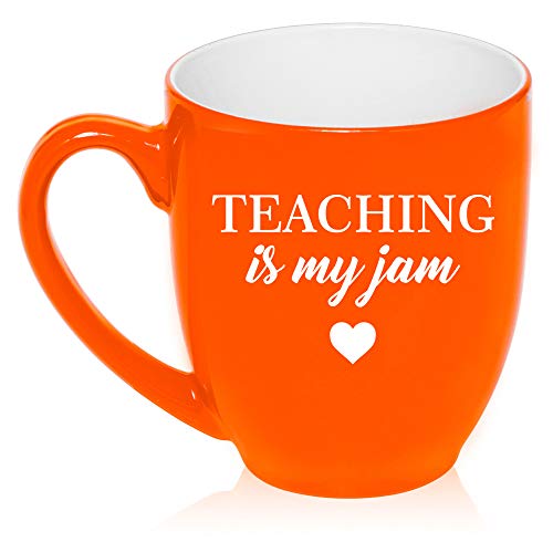 16 oz Large Bistro Mug Ceramic Coffee Tea Glass Cup Teaching Is My Jam Teacher (Orange)