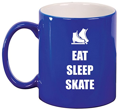 Ceramic Coffee Tea Mug Cup Eat Sleep Ice Skate (Blue)