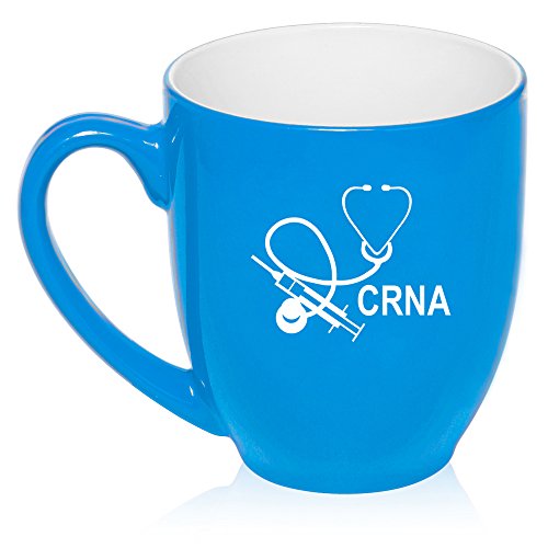 16 oz Large Bistro Mug Ceramic Coffee Tea Glass Cup CRNA Nurse Anesthetist Anesthesiology (Light Blue)