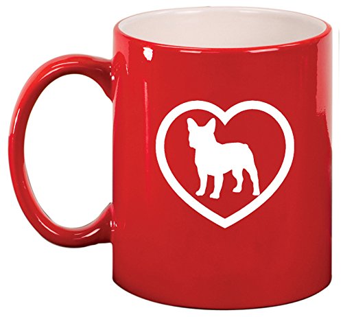 Ceramic Coffee Tea Mug Cup French Bulldog Heart (Red)