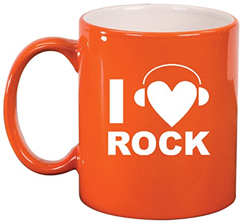 Ceramic Coffee Tea Mug Cup I Heart Love Rock Music Headphones (Orange)