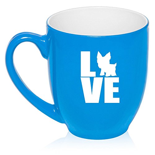 16 oz Large Bistro Mug Ceramic Coffee Tea Glass Cup Love Yorkie (Light Blue)