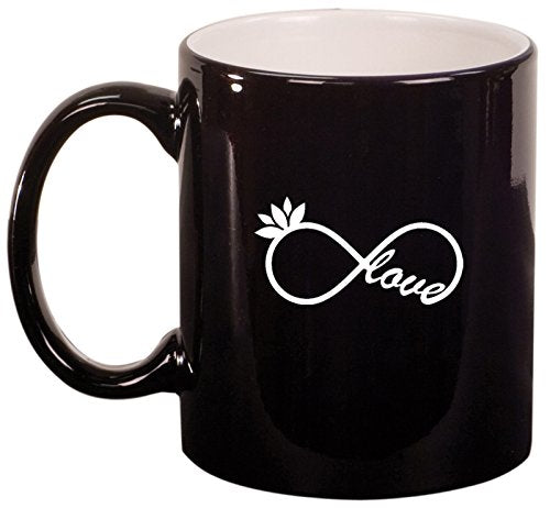 Ceramic Coffee Tea Mug Infinity Love Yoga Lotus (Black)