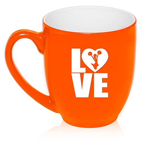 16 oz Large Bistro Mug Ceramic Coffee Tea Glass Cup Love Cheer (Orange)