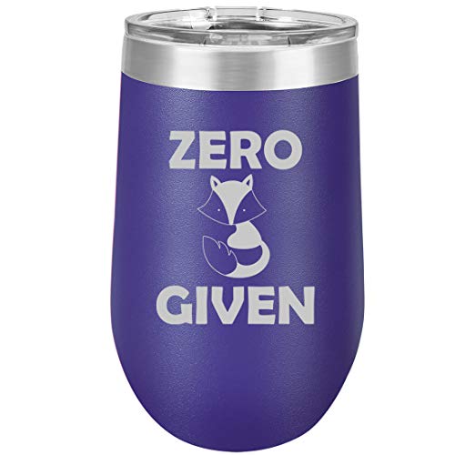 16 oz Double Wall Vacuum Insulated Stainless Steel Stemless Wine Tumbler Glass Coffee Travel Mug With Lid Zero Fox Given Funny (Purple)