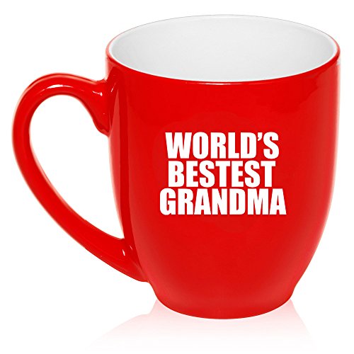 16 oz Large Bistro Mug Ceramic Coffee Tea Glass Cup World's Bestest Grandma (Red)