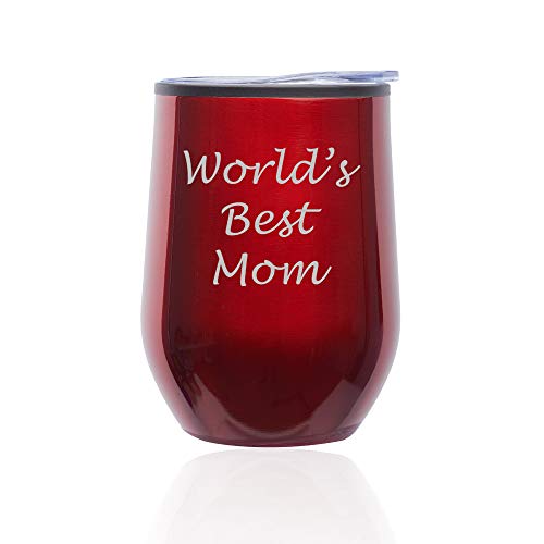 Stemless Wine Tumbler Coffee Travel Mug Glass With Lid World's Best Mom (Red)