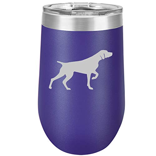 16 oz Double Wall Vacuum Insulated Stainless Steel Stemless Wine Tumbler Glass Coffee Travel Mug With Lid German Shorthaired Pointer (Purple)