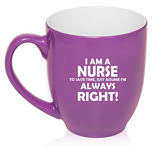 16 oz Large Bistro Mug Ceramic Coffee Tea Glass Cup Nurse Always Right (Purple)