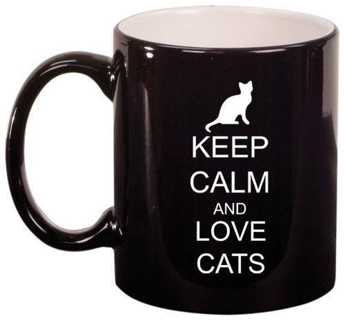 Keep Calm and Love Cats Ceramic Coffee Tea Mug Cup Black