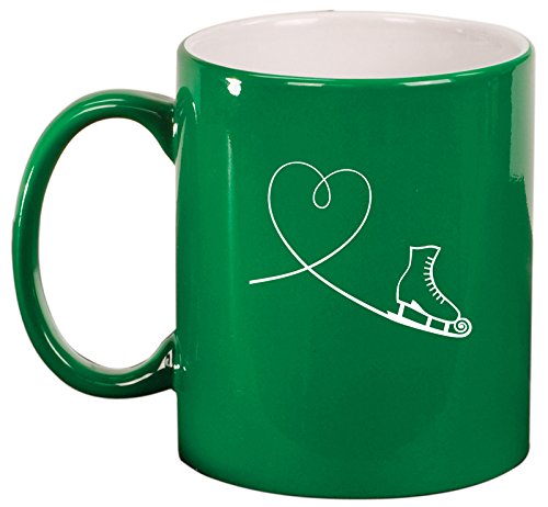 Ceramic Coffee Tea Mug Cup Heart Love Ice Skating (Green)